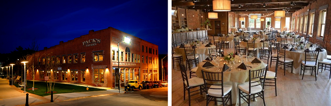 Street view of Pack's Tavern (left); View of The Century Room (right)