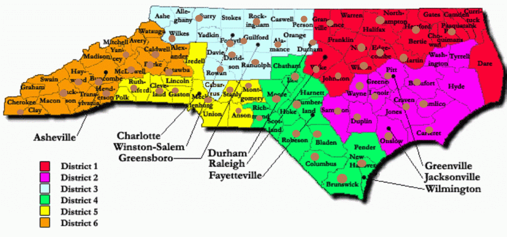 NCCCLA District Map with Colleges Marked